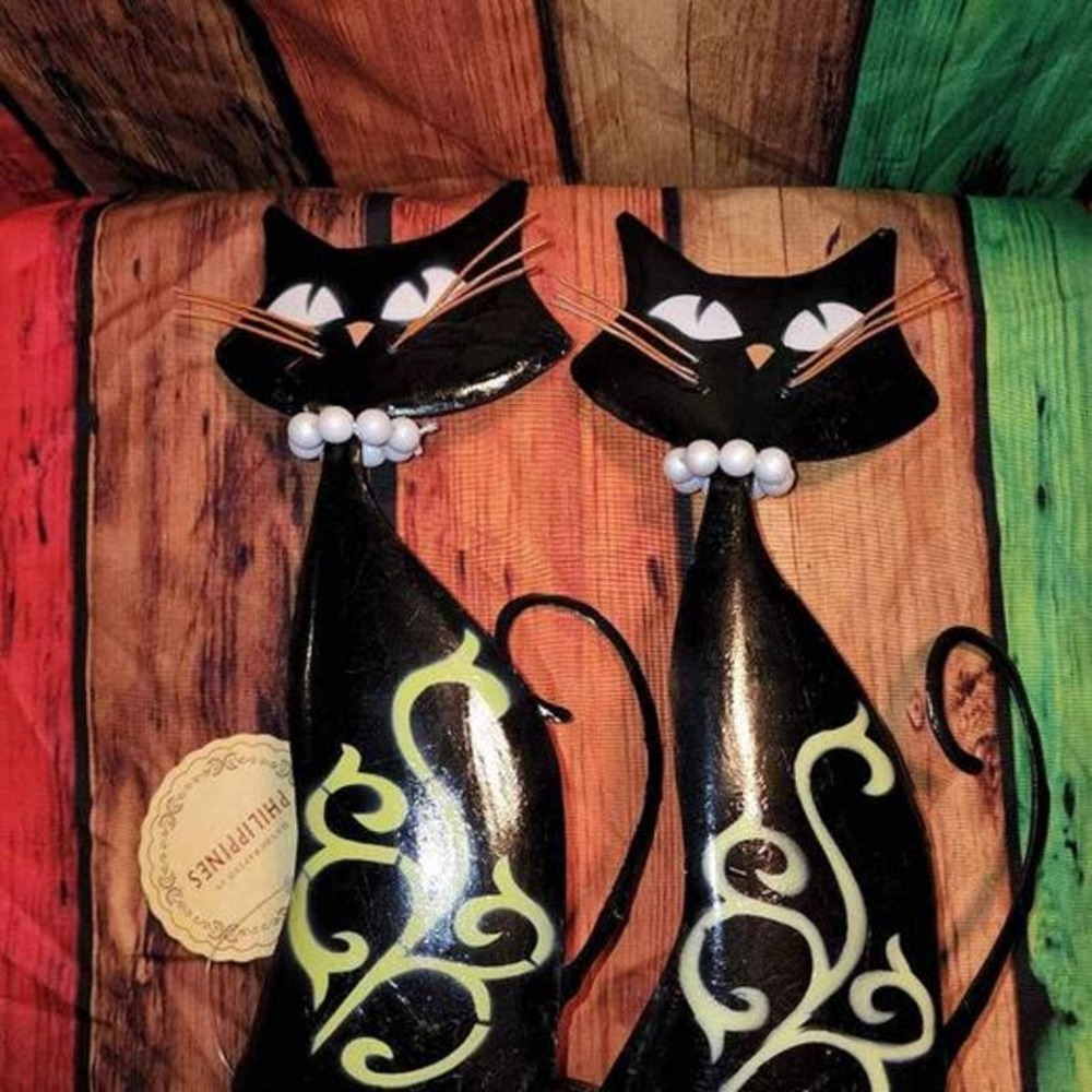 Pair of Halloween Mid Century Sexton Cat Silhouettes NWT